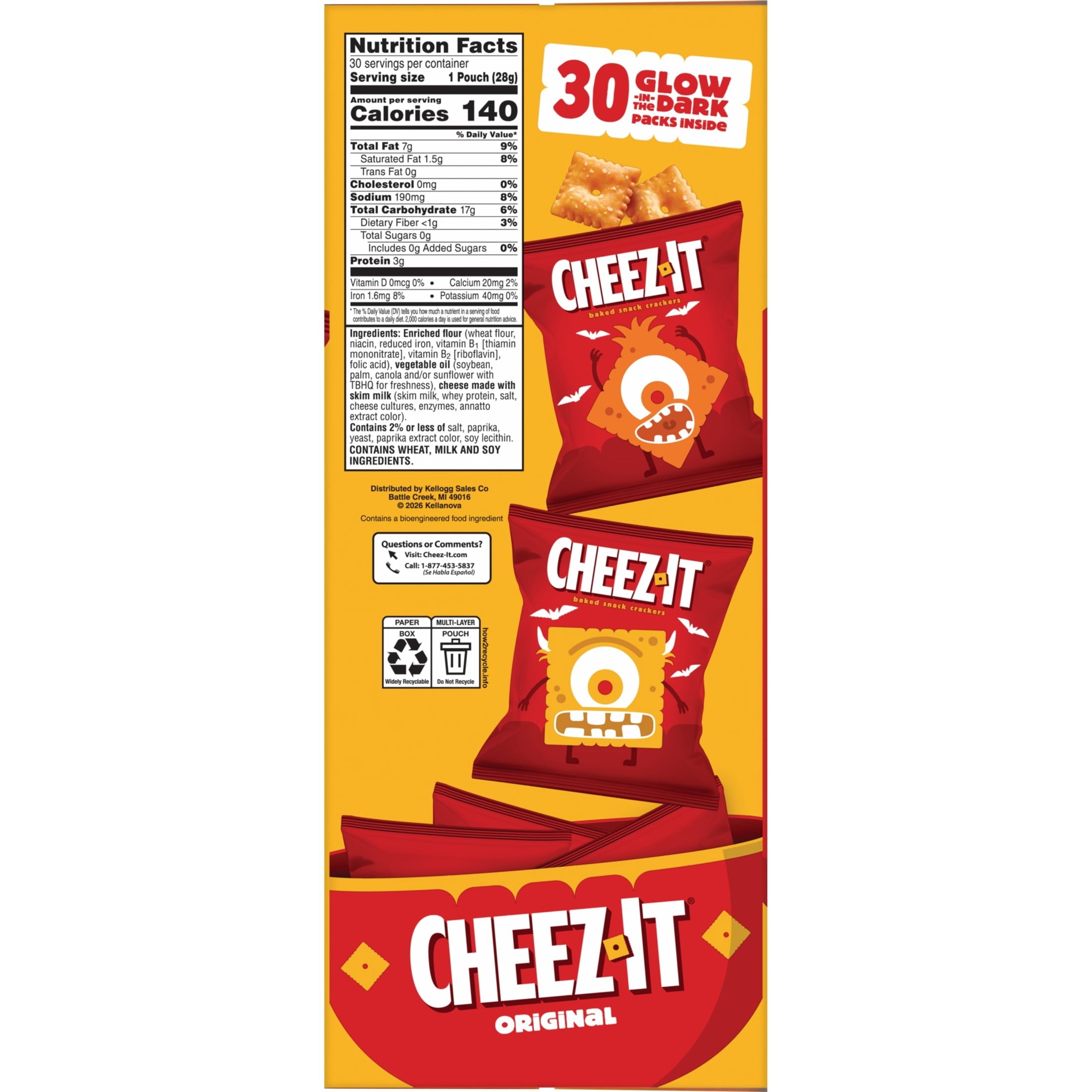 Cheez-It Original Halloween Cheese Crackers, Trick-or-Treat Snacks, 30 Count