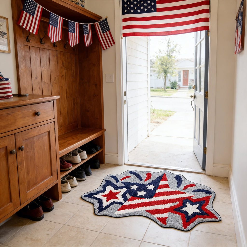 Wooowa Plush Style Multi Purpose Floor Mat Bathroom Entrance Coffee Table Carpet Fit for Fourth of July Decorations Patriotic Decor for Home Daily Holiday Festive Use