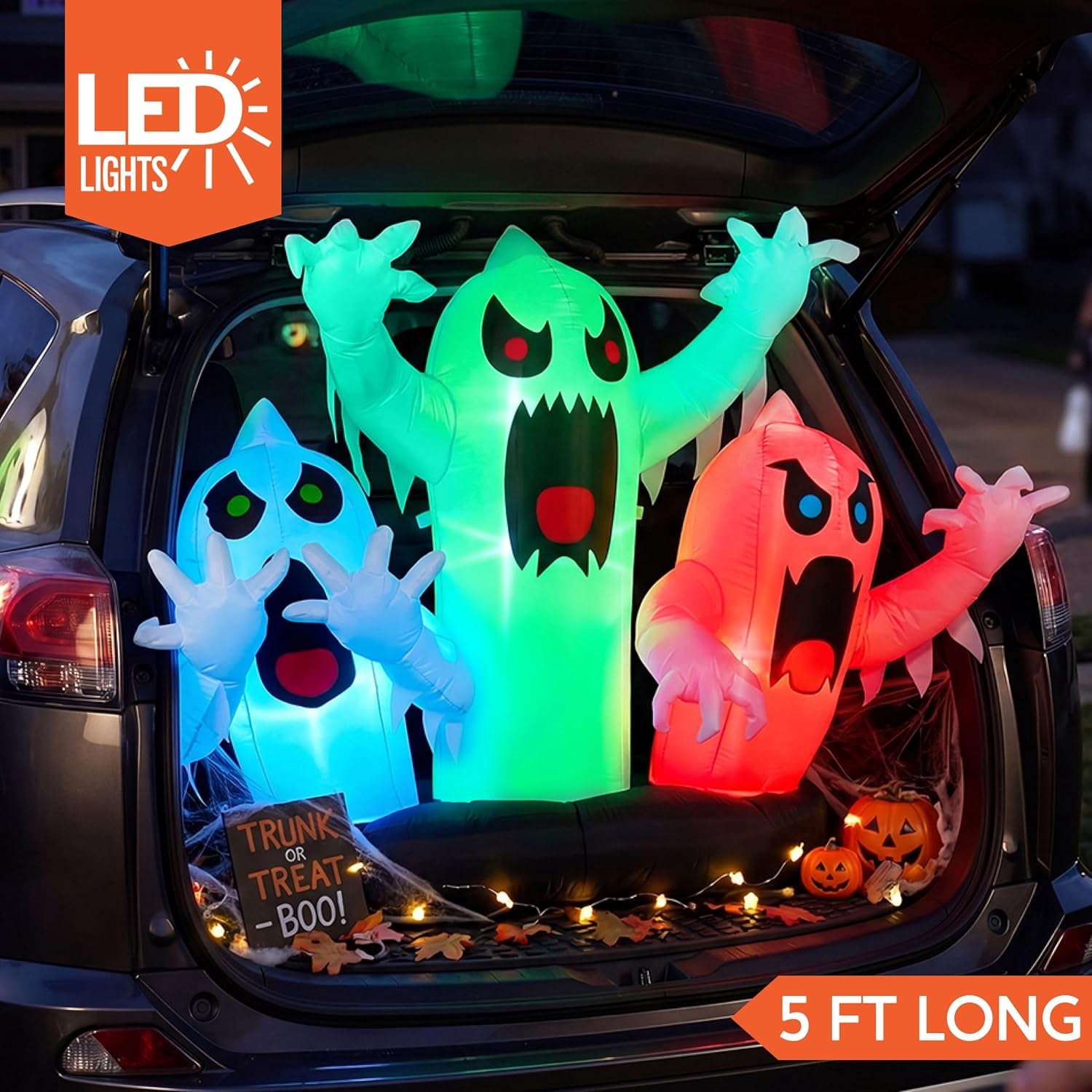 Joyfy 6 FT Halloween Inflatable Haunted Castle Decoration,Trunk or Treat Car Decorations Kit Ghost and Pumpkin with Built-in LED Light for Halloween Party Indoor,Outdoor,Yard,Garden Decor