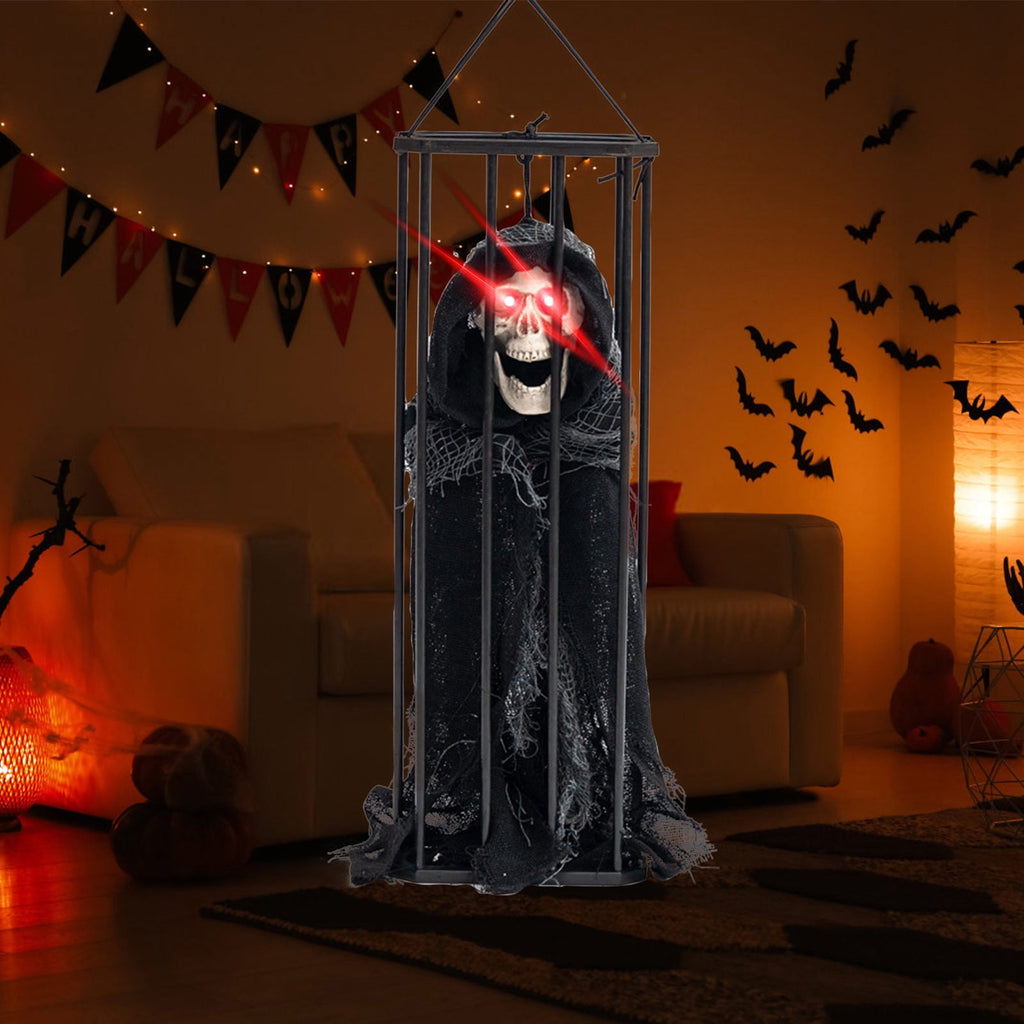 XEOVHV Animated Halloween Decoration,Animated Skull Ghost Hanging Decoration Prop with Spooky Sound Sound & Touch Activated Sensor Prisoner Haunted House Decor for Home Indoor Outdoor Decoration