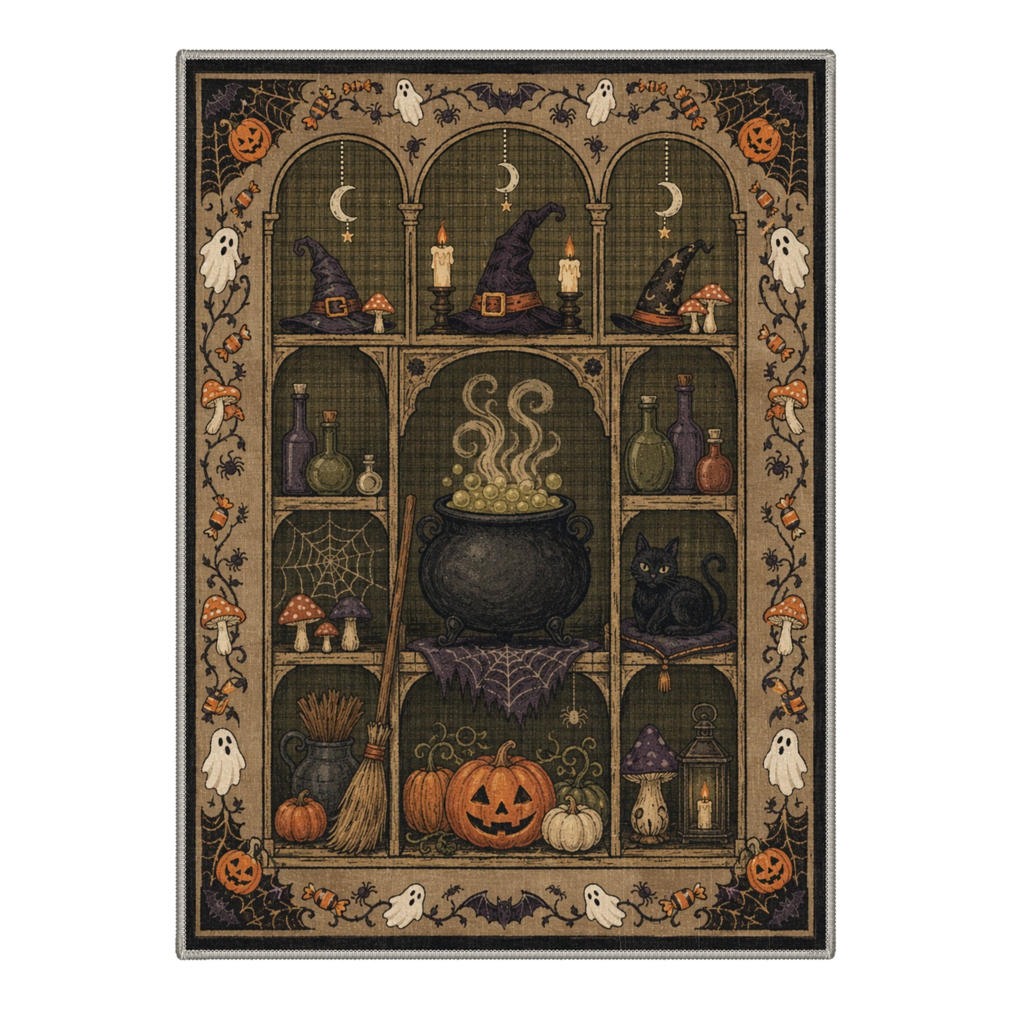 GENIMO 2'x3' Halloween Doormat, Washable Non Slip Soft Whimsical Cat Outdoor Door Mat for Front Door Covered Porch Patio Entryway, Rustic Black