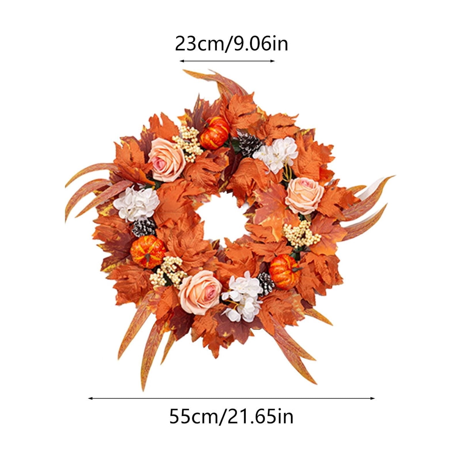 HOARBOEG Handmade Wrought Iron Maple Leaf Wreath, Thanksgiving Rudolph Fall Harvest Door Hanging, Orange Metal Autumn Wreath with Berries, Garden Wall Decor, 15.75 in