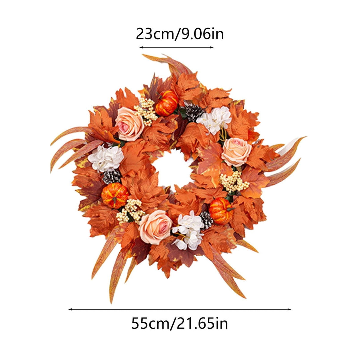 HOARBOEG Autumn Harvest Sunflower Wreath, Artificial Pumpkin Maple Leaf Fall Wreath for Front Door, 21.65 in Thanksgiving Wall Hanging Decor, Outdoor Indoor Harvest Decor