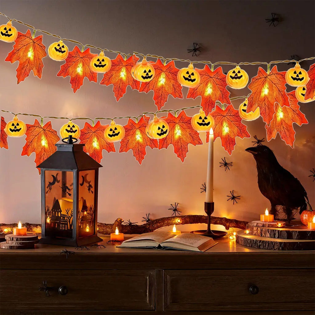 ASXITE Pumpkins Garland Lights Fall Decorations,String Lights Indoor Outdoor,Maple Leaf Pumpkin Lantern String Lantern String Thanksgiving Maple Leaf Lantern Halloween Pumpkin Decorative