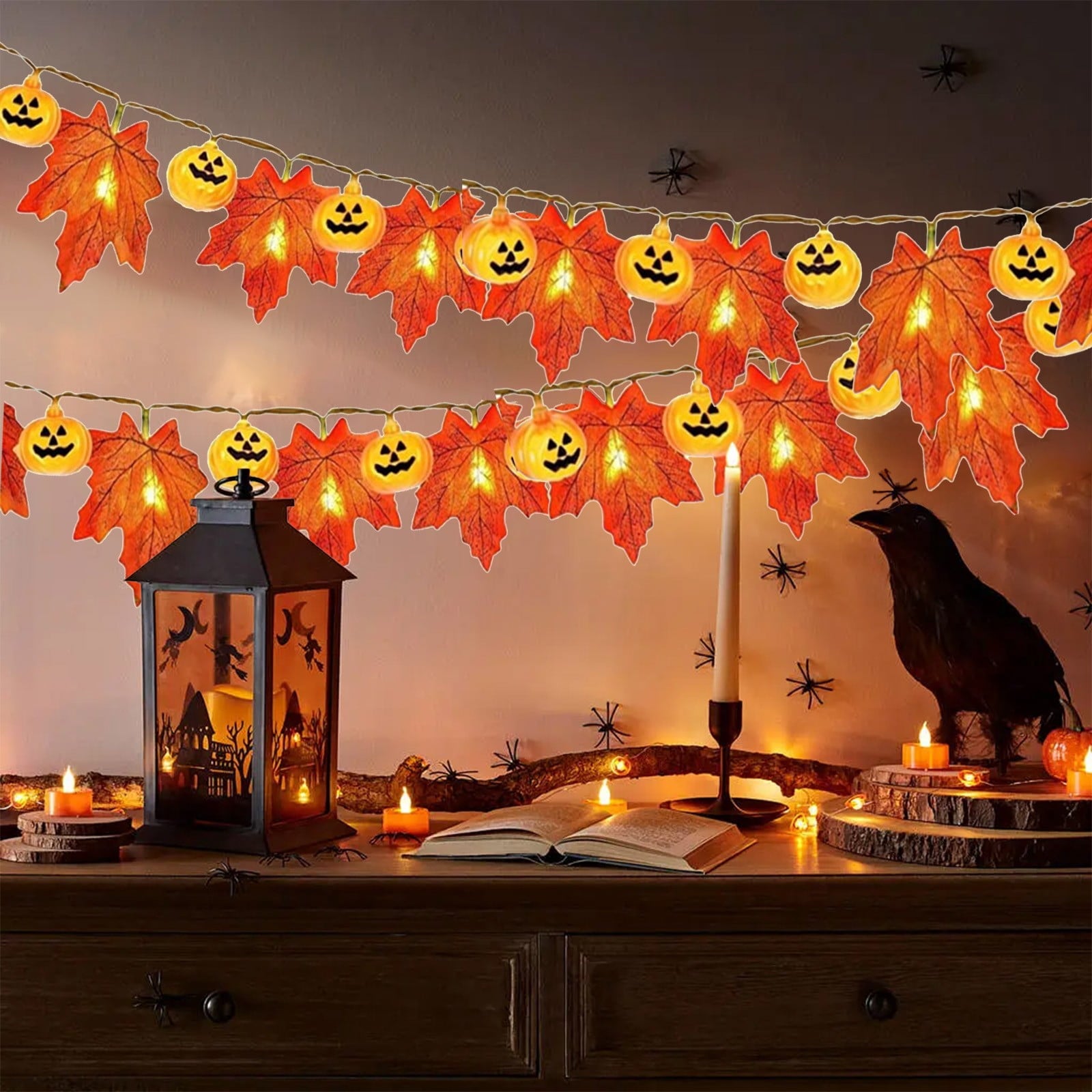 ASXITE Pumpkins Garland Lights Fall Decorations,String Lights Indoor Outdoor,Maple Leaf Pumpkin Lantern String Lantern String Thanksgiving Maple Leaf Lantern Halloween Pumpkin Decorative