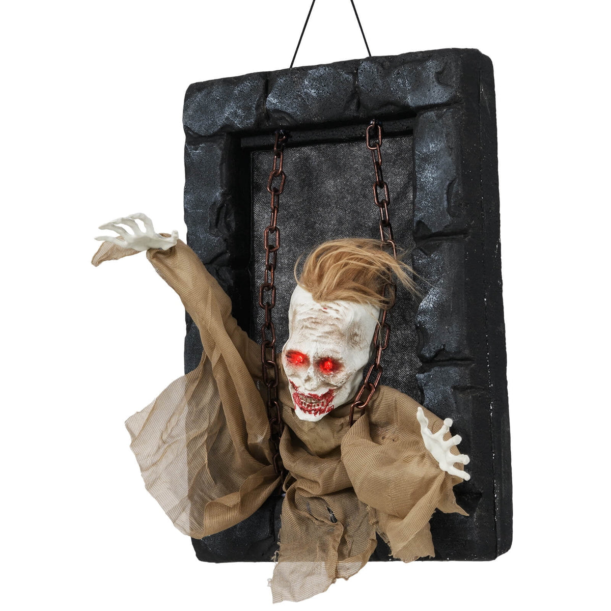 Costway Halloween Hanging Animated Zombie Prisoner Decoration Glowing Eye Indoor Outdoor