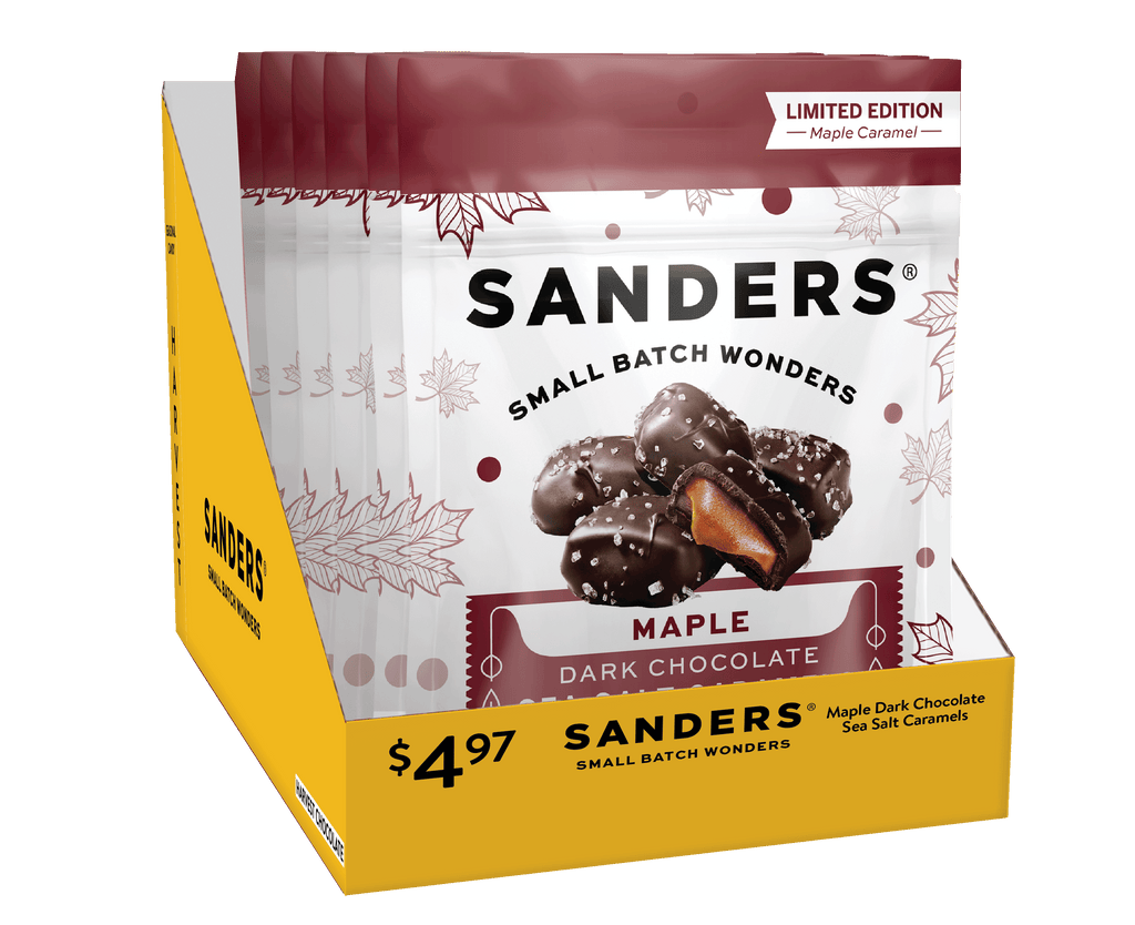 Sanders Dark Chocolate Covered Maple Flavored Sea Salt Caramels, 5 oz Bag