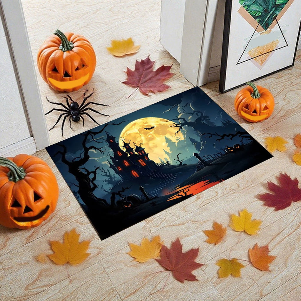 Xuniizn Halloween Mat, 16X24" Velvet Halloween Door Mat for Outside Entrance, Spooky Halloween Rug for Outdoor & Indoor, Non Slip Washable Halloween Doormat, Halloween Bathroom Decor