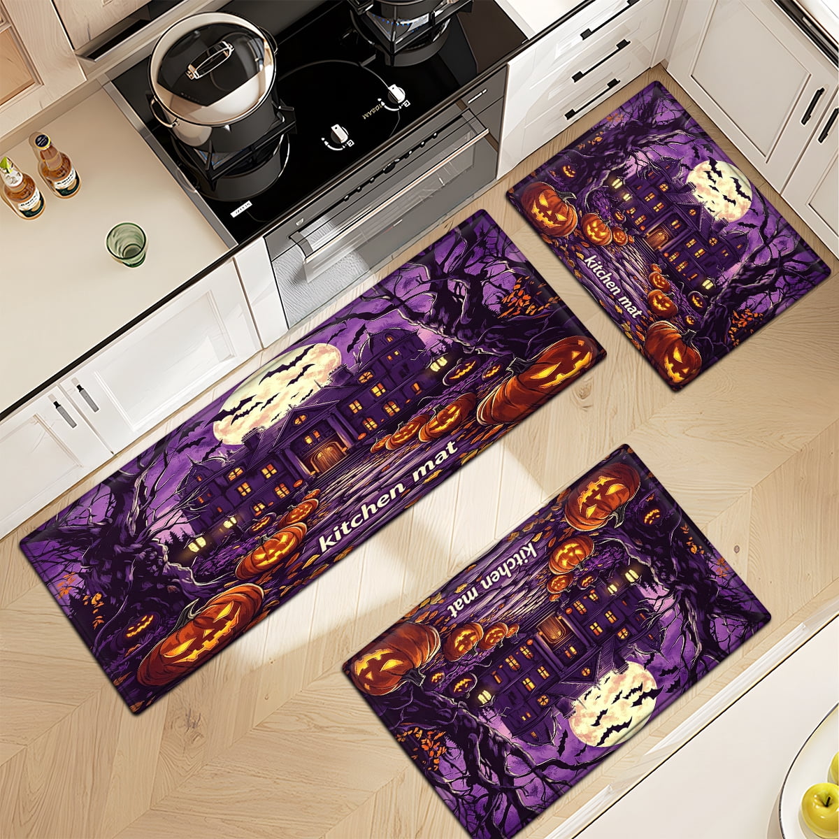 CCTFS Halloween Pumpkin Bat Candy 1Pc Flannel Mat and Kitchen Rugs,Soft Non-slip,Perfect for Home Bathroom