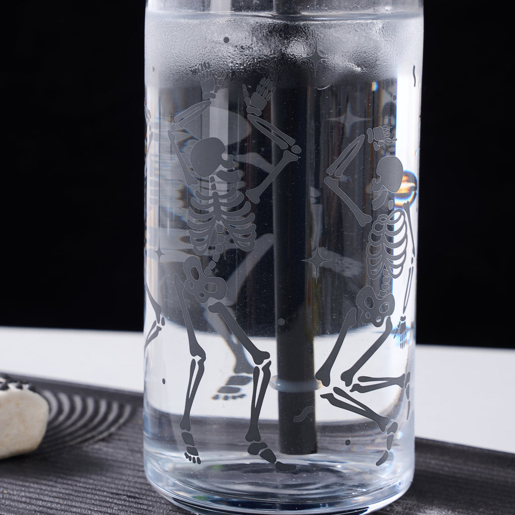 Way to Celebrate Halloween Dancing Skeleton Glass Can Sipper Tumbler, 20 oz