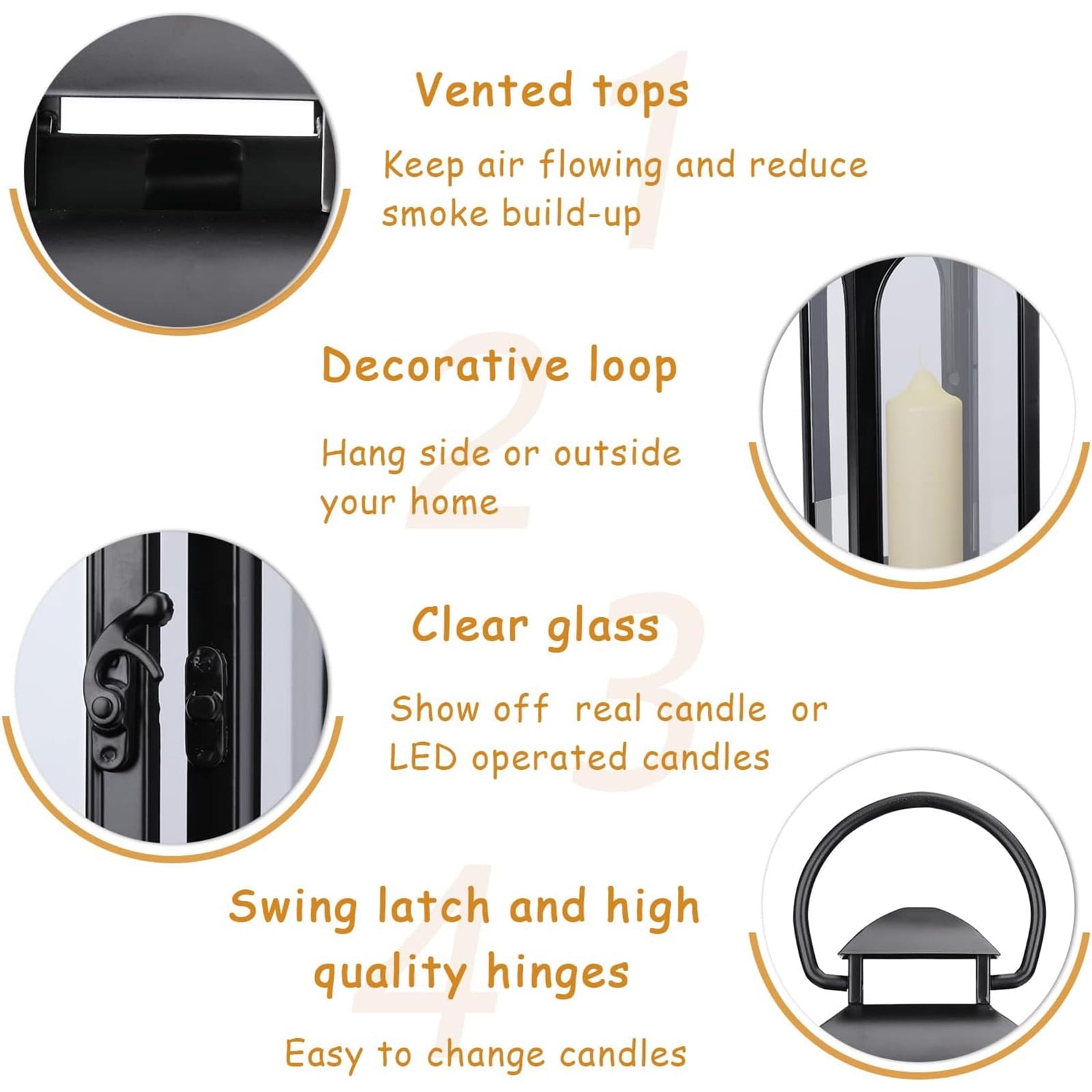16 Inch Black Hurricane Lantern With Clear Glass Panels For Garden Living Room Indoor Outdoor Parties Weddings Balcony