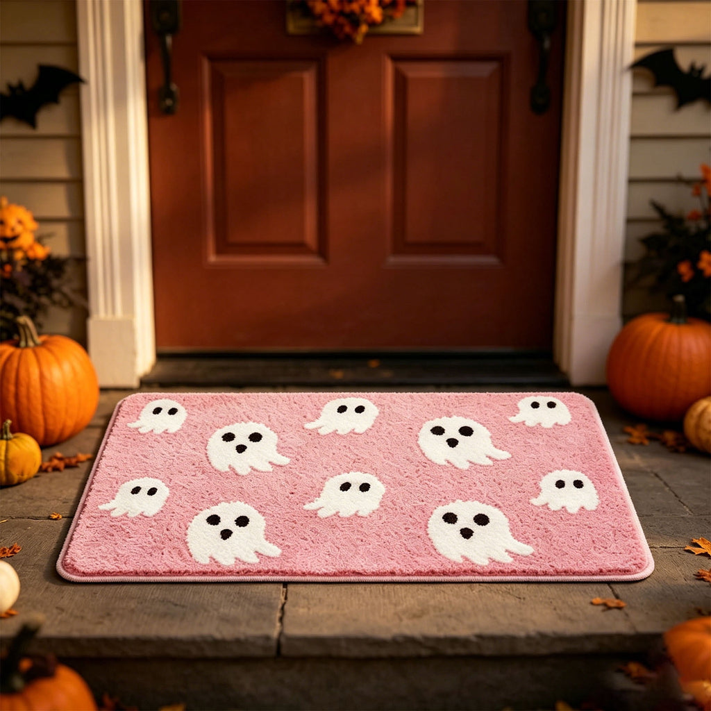 Halloween Heart Print Doormat 60x40cm, Black Orange Spooky Entry Mat for Front Door, Non-Slip Indoor Outdoor Rug
