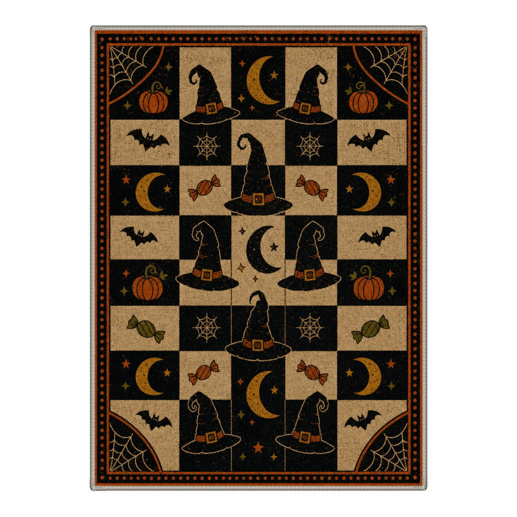GENIMO 5'x7' Halloween Area Rug for Living Room, Washable Non Slip Soft Vintage Witch Indoor Rug for Bedroom Dining Room Home Office, Retro Sepia