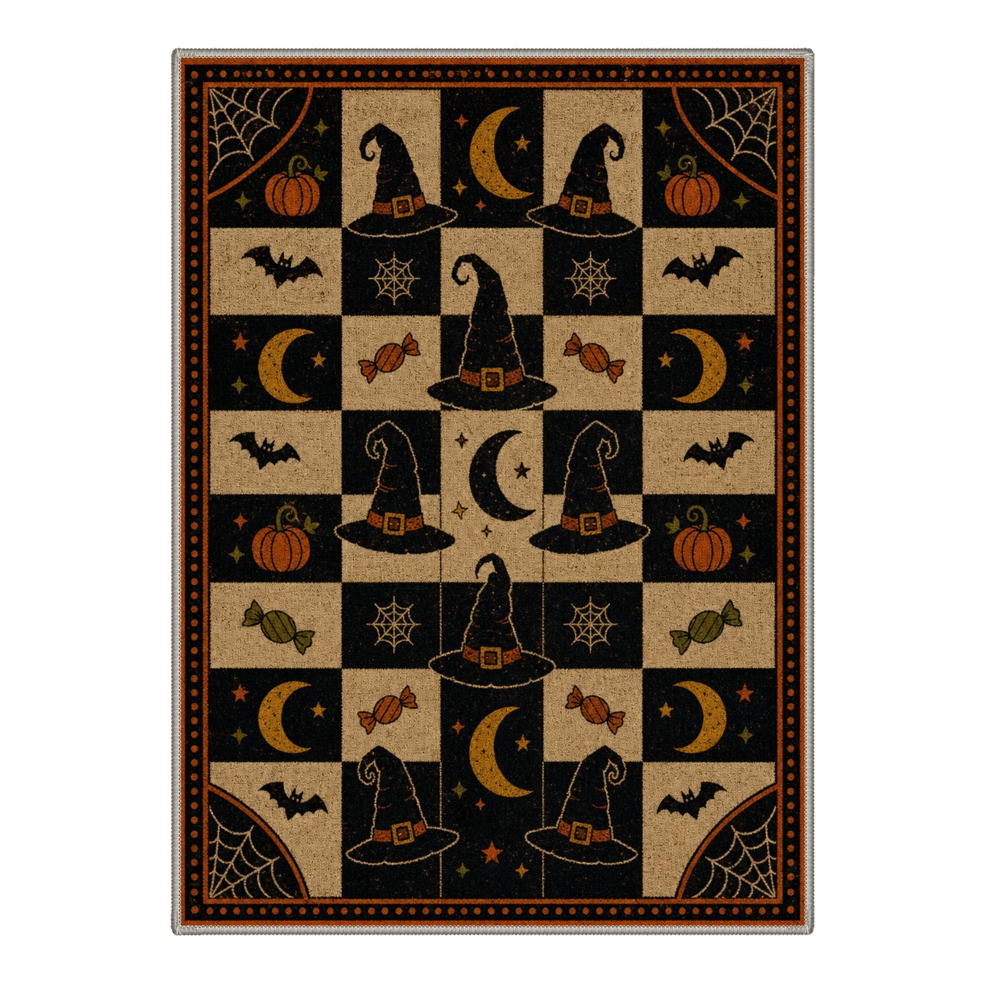 GENIMO 5'x7' Halloween Area Rug for Living Room, Washable Non Slip Soft Vintage Witch Indoor Rug for Bedroom Dining Room Home Office, Retro Sepia