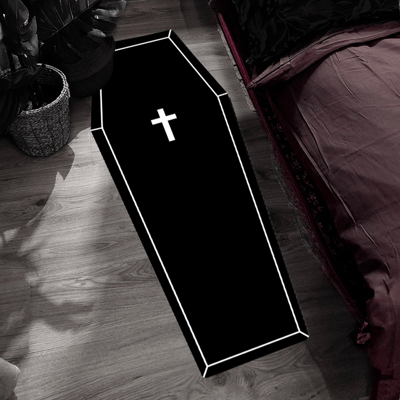 Coffin Shaped Gothic Rug Halloween Themed Floor Mat Non- Decorative Carpet for Indoor Home Party