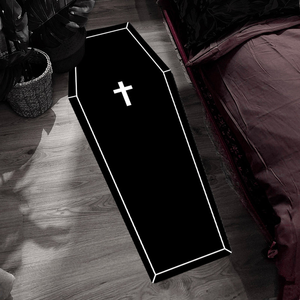 Halloween Coffin Rug - 4.3x1.6 Ft Goth Bath Mat, Non- Indoor Carpet for Living Room, Bedroom & Bathroom, Dark Gothic Decor for Spooky Home Parties