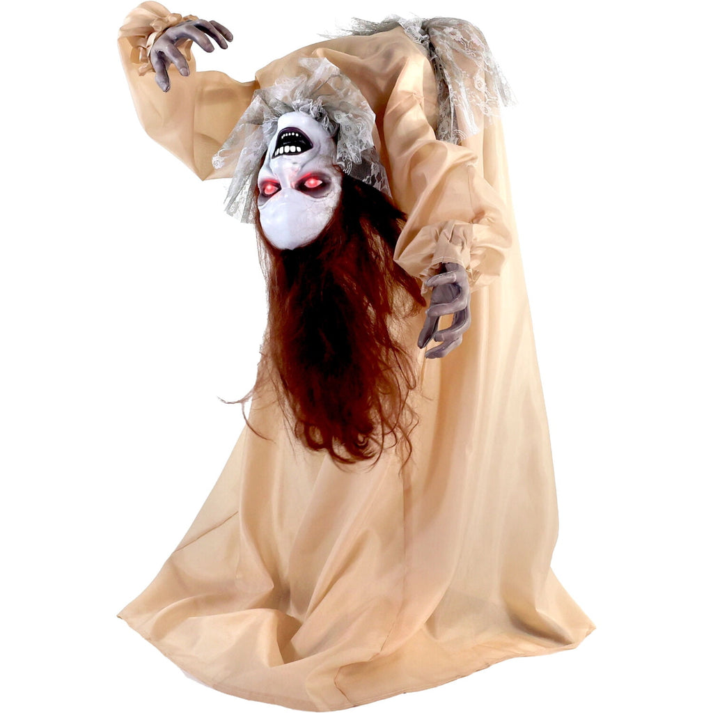 Haunted Hill Farm 3.4 ft Touch-Activated Animated Possessed Backbend Lady Halloween Animatronic, HHLADY-15FLSA