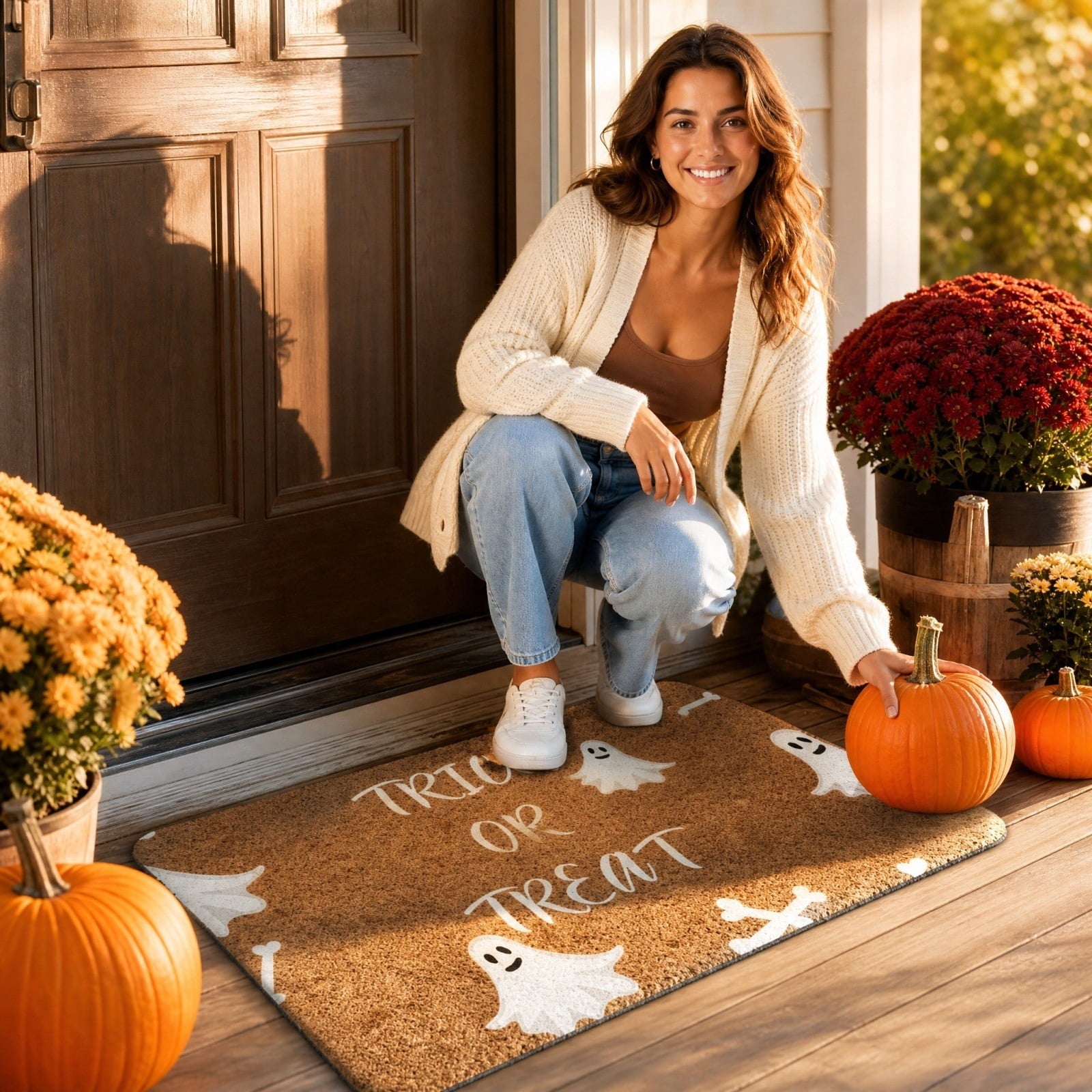 Halloween Doormat Vintage Retro Style Mat 23.6x15.7in Secure-Grip Absorbent Coir Look Entryway Rug for Front Porch Indoor Outdoor Decor by OVFUIZ