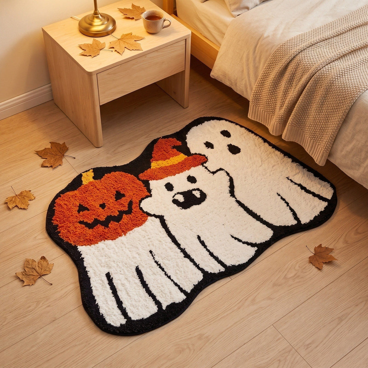 Halloween Doormat Ghost Bath Mat 23.6x15.7in Secure-Grip Absorbent Soft Faux Fur Rug for Bathroom Bedroom Living Room Decor by OVFUIZ