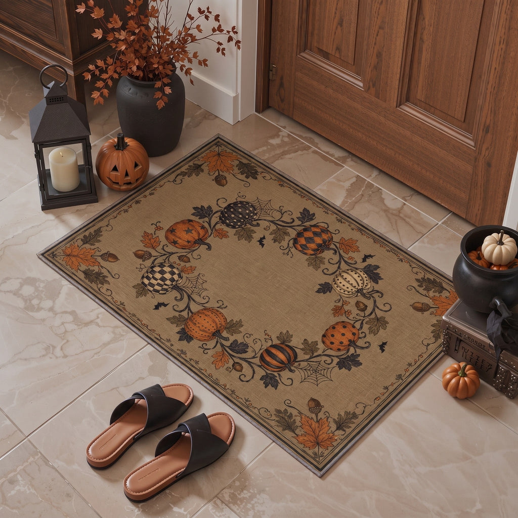 GENIMO 2'x7' Halloween Runner Rug, Washable Non Slip Soft Vintage Witch Indoor Outdoor Hallway Runner for Porch Patio Kitchen Entryway, Vintage Black