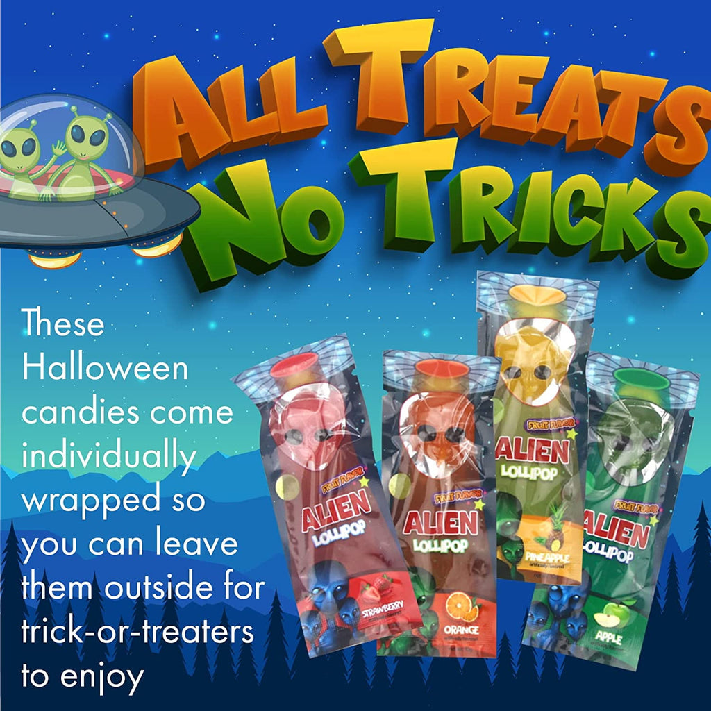 Fusion Select 30 Alien Halloween Lollipops - Trick or Treat Candies for Kids - Extraterrestrial Themed Halloween Candy Lollipops For Space Themed Events, Birthday Parties - Individually Wrapped Treats