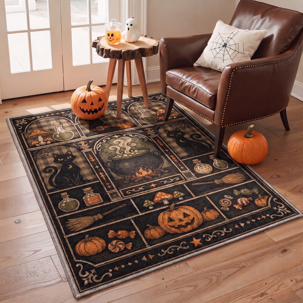 GENIMO 5'x7' Halloween Area Rug for Living Room, Washable Non Slip Soft Farmhouse Pumpkin Indoor Rug for Bedroom Dining Room Home Office, Vintage Sepia