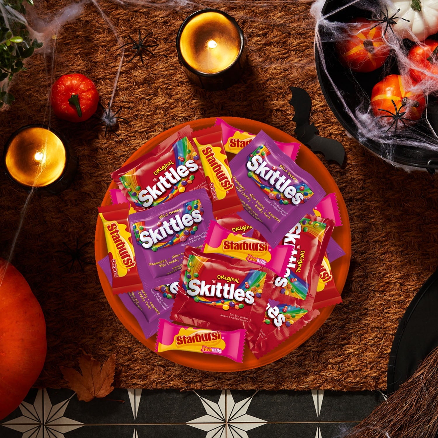 Skittles & Starburst Fun Size Chewy Halloween Candy Variety Pack, 80 Ct Bulk Bag