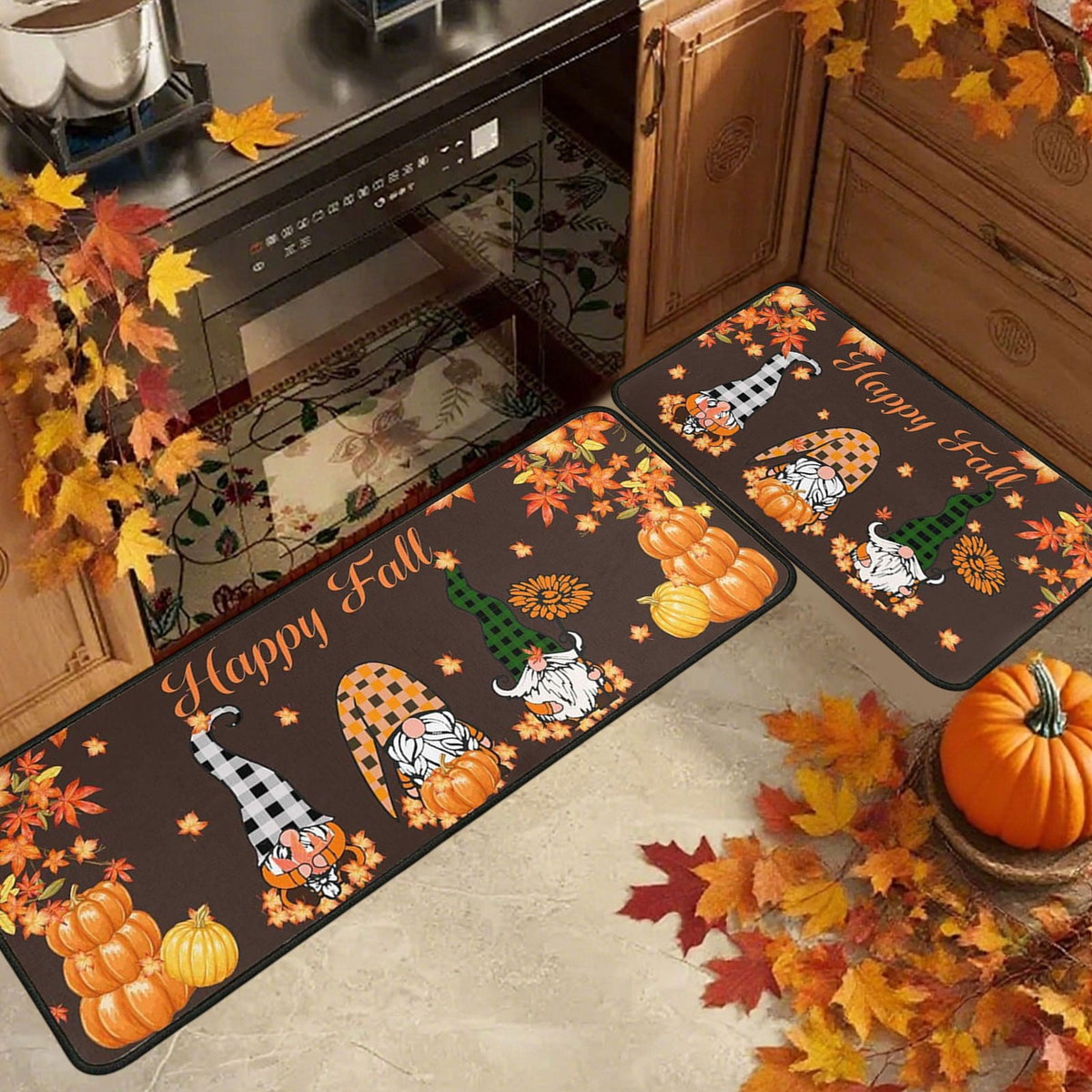 RBCKVXZ 2 Pieces Fall Kitchen Rugs Halloween Thanksgiving Pumpkin Sunflower Orange Maple Leaf Mat Floor Rug for Holiday Autumn Home Decor, 17 x 29 Inches, 17 x 47 Inches