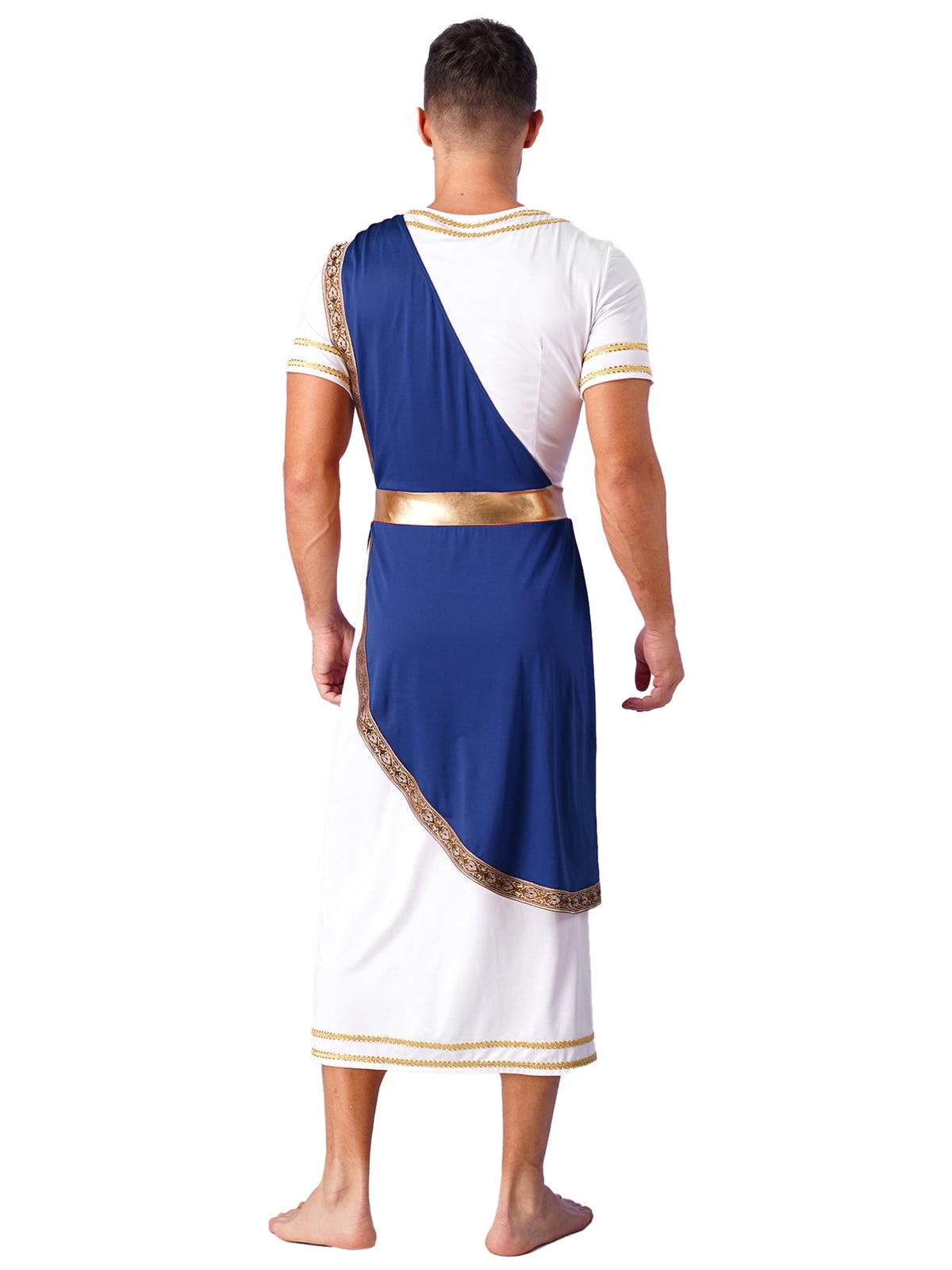 iixpin Mens Halloween Toga Robe Ancient Roman Costume Short Sleeve Greek God Tunic with Belt Yellow 3XL
