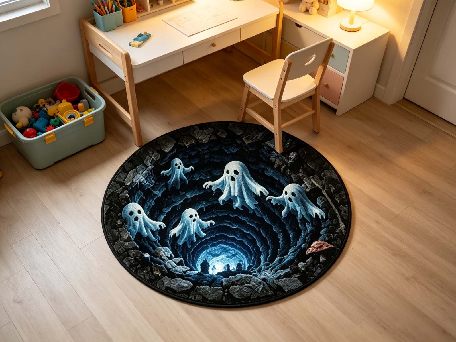 3D Halloween Round Rug, Illusion Halloween Round Mat, Funny Rug with Non-Slip Soft Visual Effect Door Mat for Living Room Indoor Decor