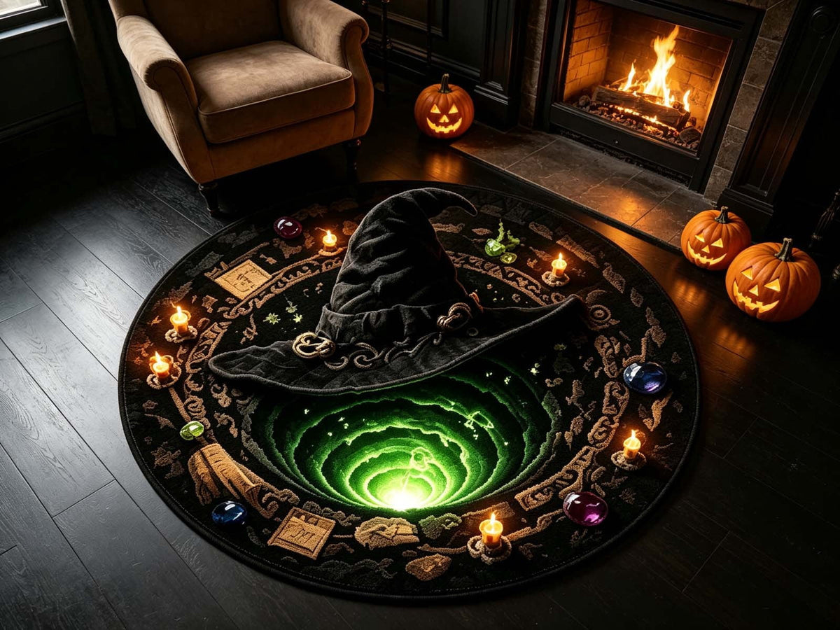 3D Halloween Round Rug, Illusion Halloween Round Mat, Funny Rug with Non-Slip Soft Visual Effect Door Mat for Living Room Indoor Decor