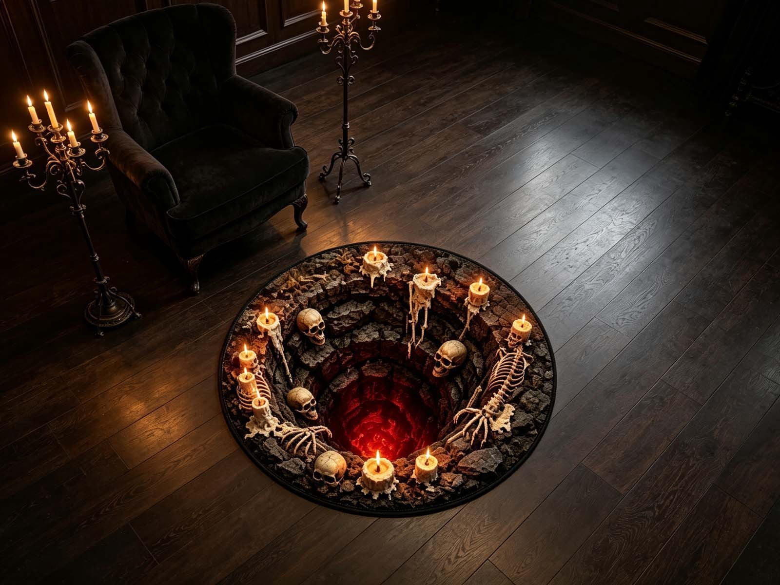 3D Halloween Round Rug, Illusion Halloween Round Mat, Funny Rug with Non-Slip Soft Visual Effect Door Mat for Living Room Indoor Decor