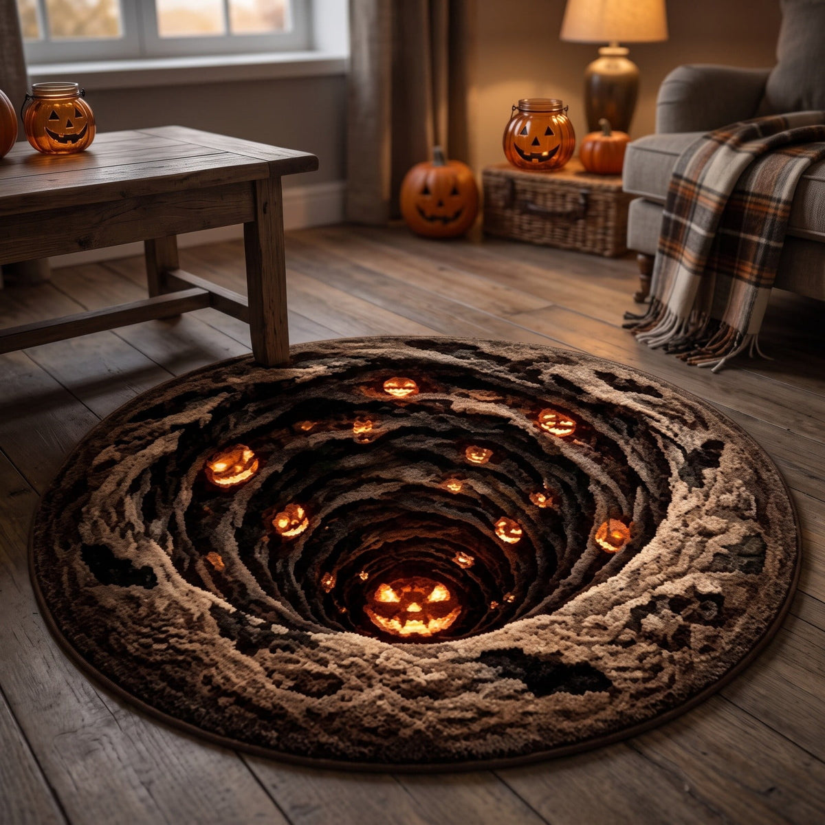 3D Halloween Round Rug, Illusion Halloween Round Mat, Funny Rug with Non-Slip Soft Visual Effect Door Mat for Living Room Indoor Decor