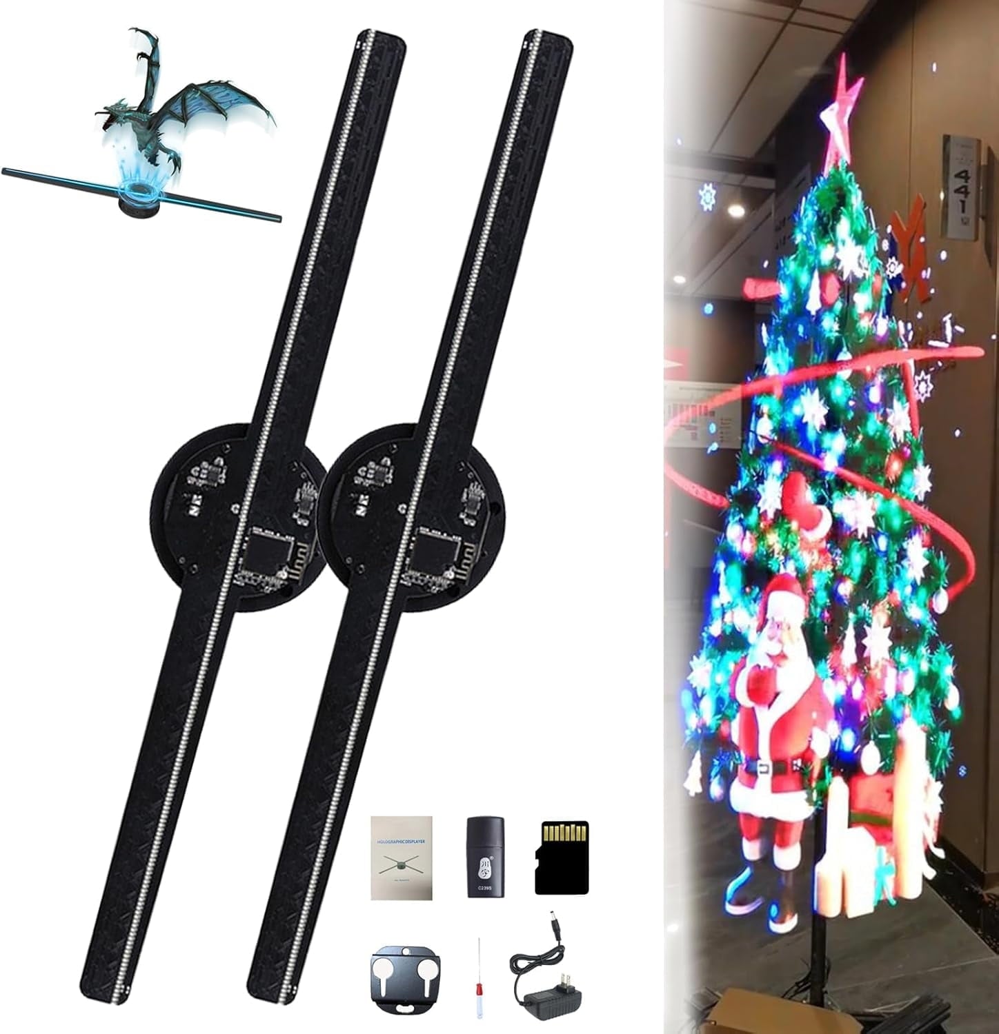 3D Hologram Led Fan Projector, Hologram Fan, 16.5" Holographic Fan with Remote WiFi, for Shop, Bar, Christmas, Halloween Party Advertising Display Events (1 Set)
