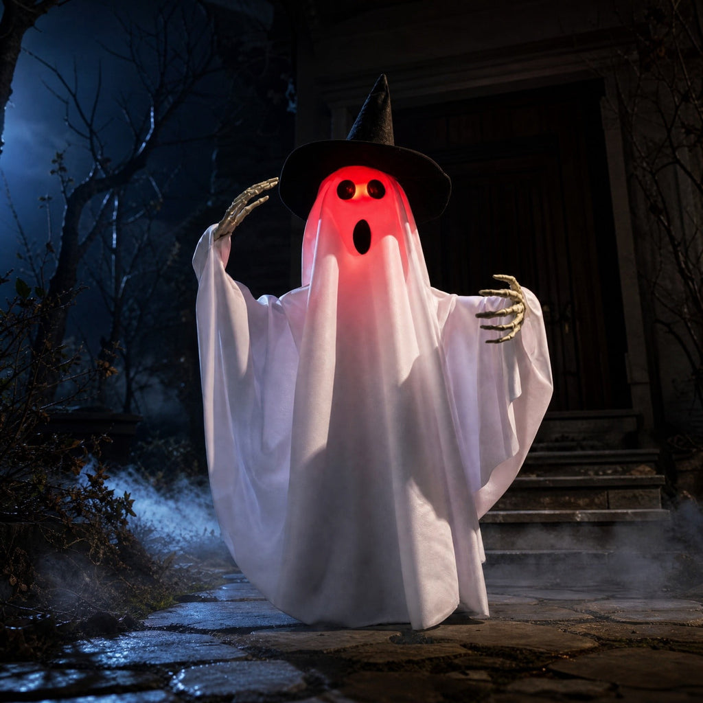 ShengapQ Halloween Luminous Voice Walking and Rotating Ghost, Interactive Voice-Activated Decoration, Spinning Light-Up Halloween Figure, Spooky Animated Ghost for Home and Yard Decor