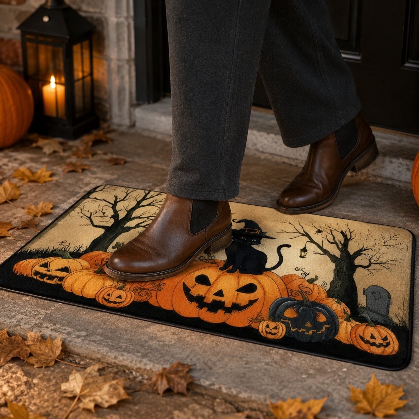 WWC Halloween Door Mat, 32x20 inch Halloween Decor Thick Non Slip Ghost doormat, Entryway Rug for Fall Party Indoor Outdoor Front Porch