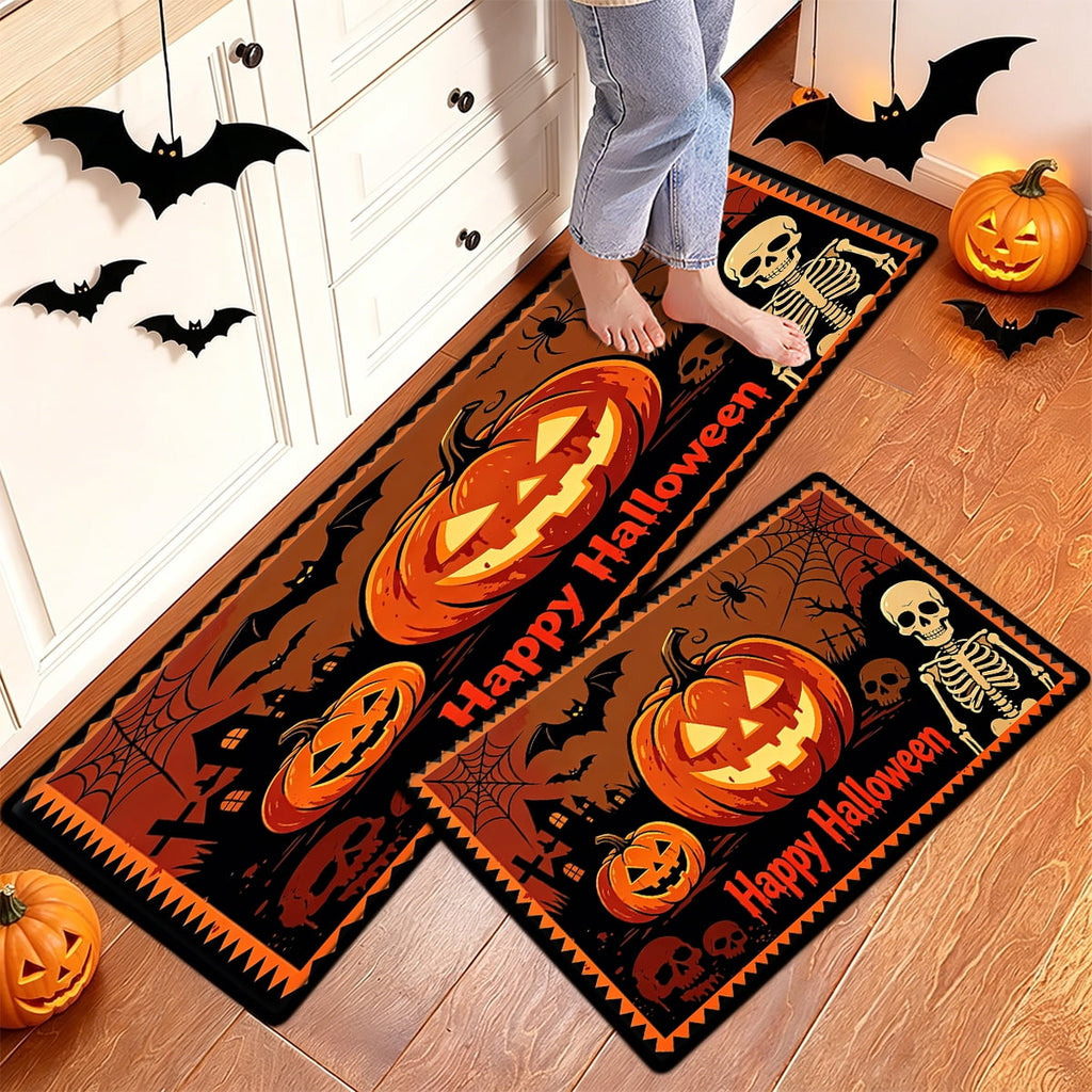 YIMEIS Halloween Pumpkin Lanterns 1Pc Flannel Mat and Kitchen Rugs,Soft Non-slip,Perfect for Home Bathroom