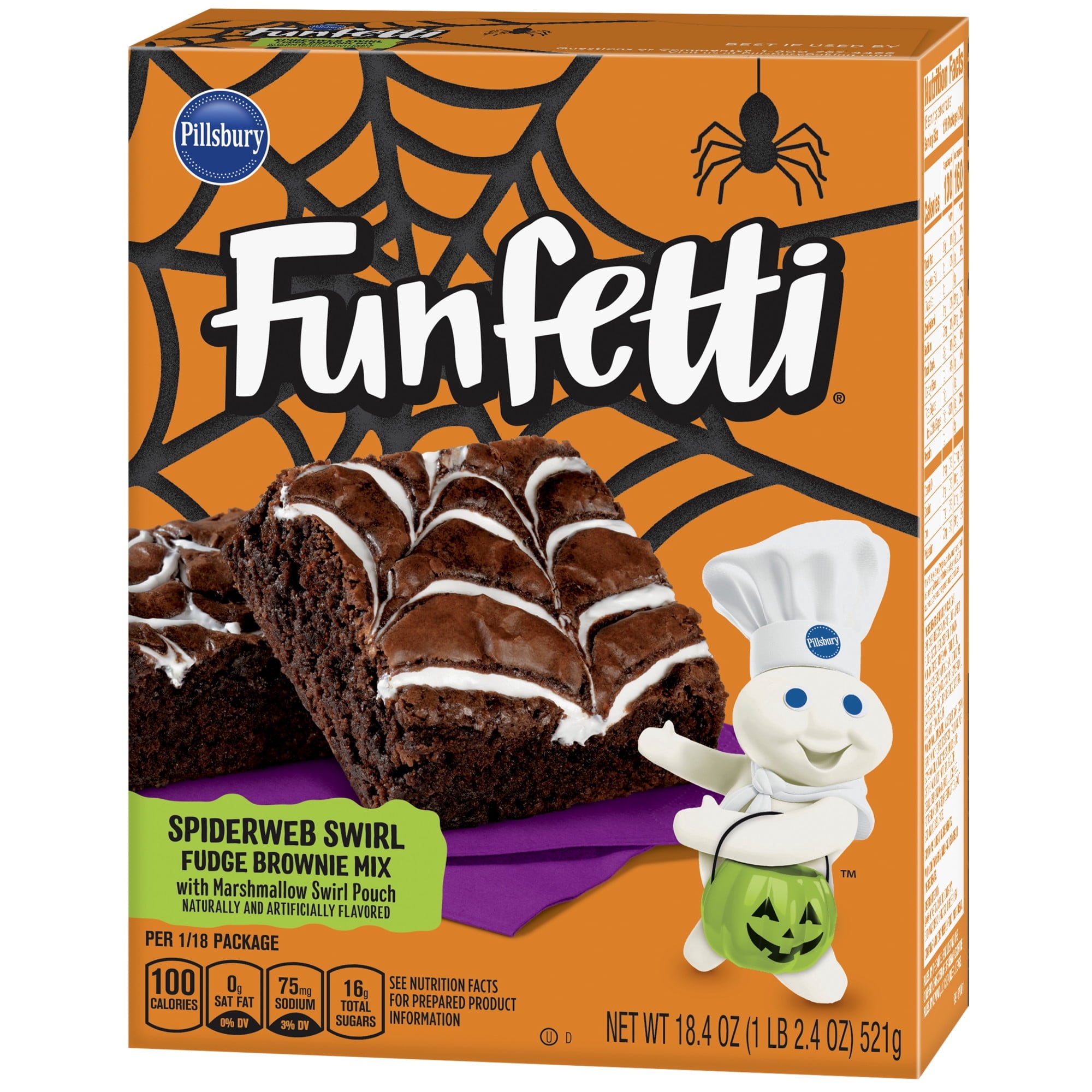 Pillsbury Funfetti Spiderweb Swirl Fudge Brownie Mix, 18.4 oz Box