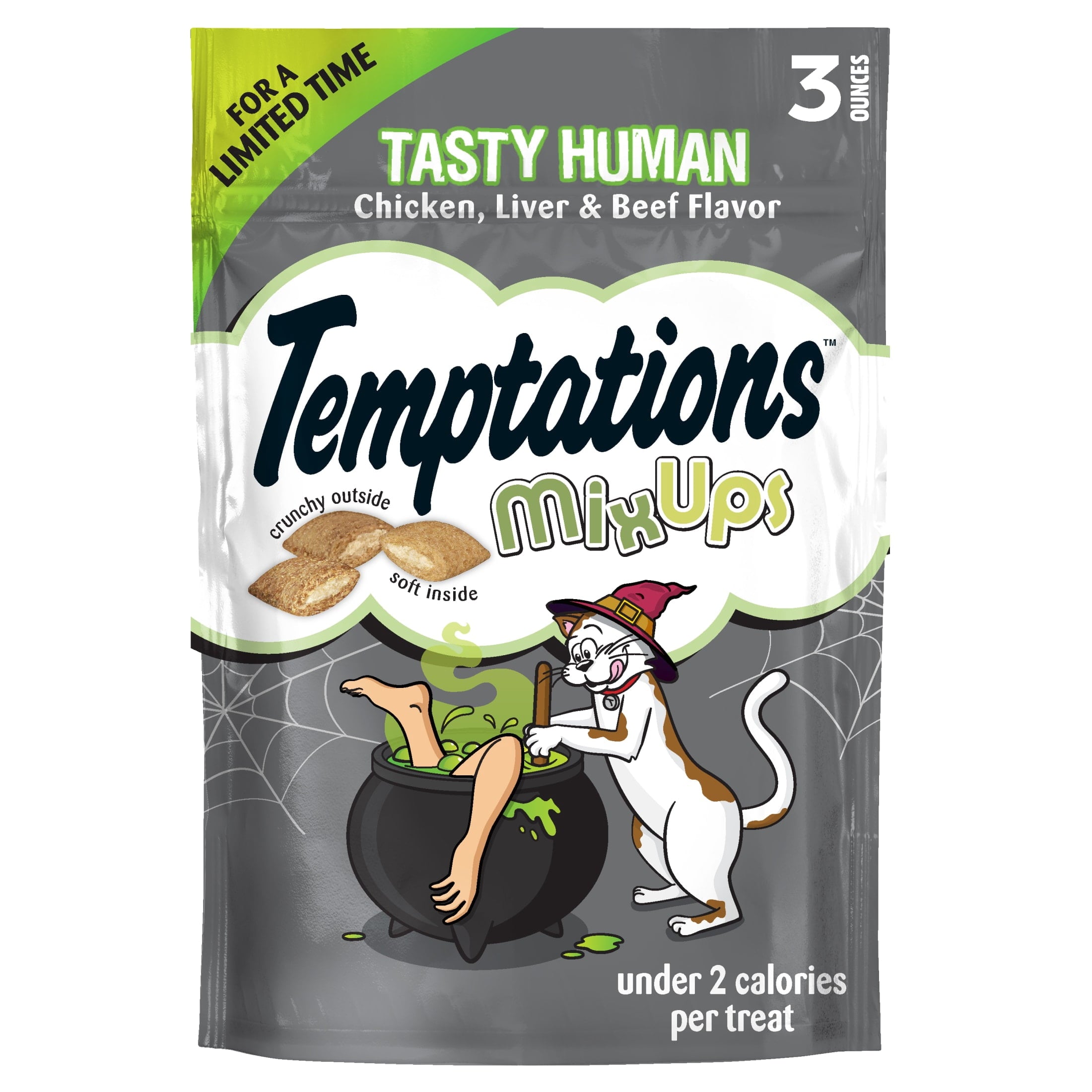 (4 pack) Temptations Mixups Crunchy and Soft Cat Treats Tasty Human, Chicken, Liver & Beef Flavors, 3 oz Pouch