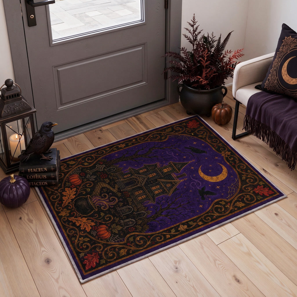 GENIMO 2'x3' Halloween Doormat, Washable Non Slip Soft Vintage Witch Outdoor Door Mat for Front Door Covered Porch Patio Entryway, Burnt Amber