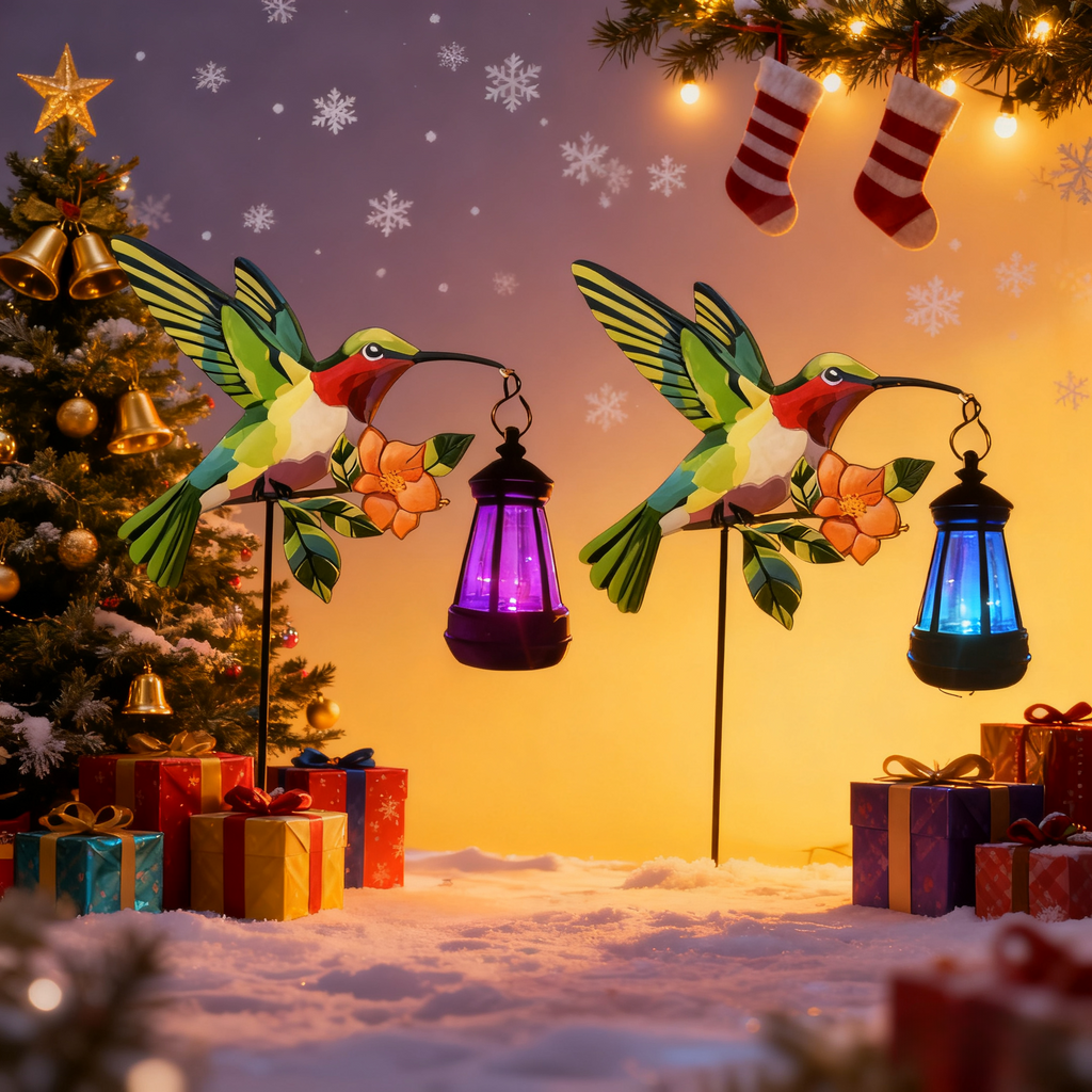 1/2 Pack Hummingbird Solar Lantern Lights, IP65 Waterproof Warm White Solar Hanging Lantern, Outdoor Solar Powered Decor for Yard Patio Garden Party Decorations