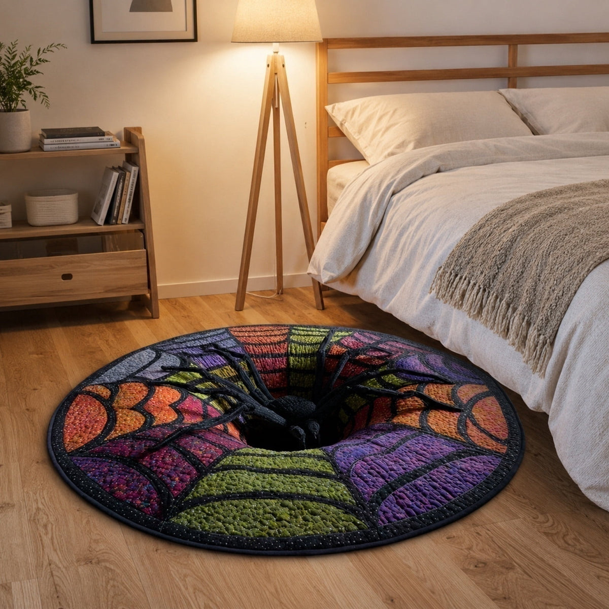 Halloween Spider Web Floor Mat, 3D Effect Spooky Soft Tufted Non Slip Rugs for Bedroom Living Room, Halloween Home Decor