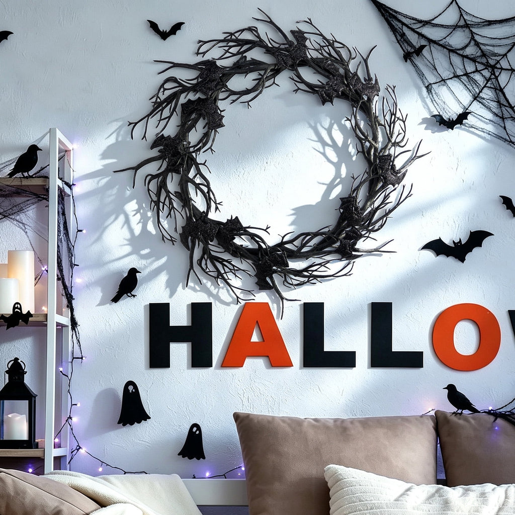AGCAN 27 Inch Halloween Wreaths for Front Door, Unlit Halloween Wreaths with Witch Hat & Legs, Halloween Decorations for Home, Porch, Window, Indoor, Wall Decor