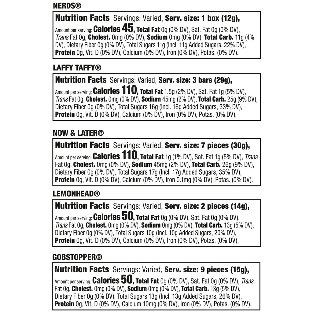 Nerds Classic Fun Halloween Trick-or-Treat Variety Bag, Laffy Taffy, Now and Later, Lemonhead, Gobstopper, and NERDS Original, 425 Pieces, 104.6 Ounces