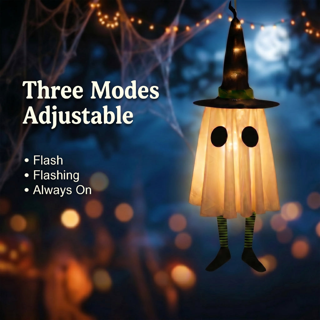 DAYBETTER 3 Pack Halloween Hanging Ghosts Light Up Decor, LED Ghost with Witch Hat Cute Lighted Ornaments for Indoor Outdoor Yard Patio Porch Tree Spooky Decor Gifts