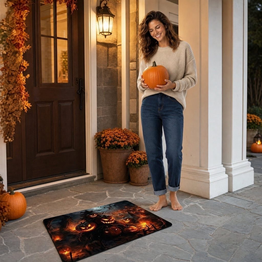 OutmaxHome Halloween Theme Cute Ghost Print Doormat, 15.8x23.6 Inch Non-Slip Absorbent Mat, Easy to Clean, for Front Door, Porch, Farmhouse