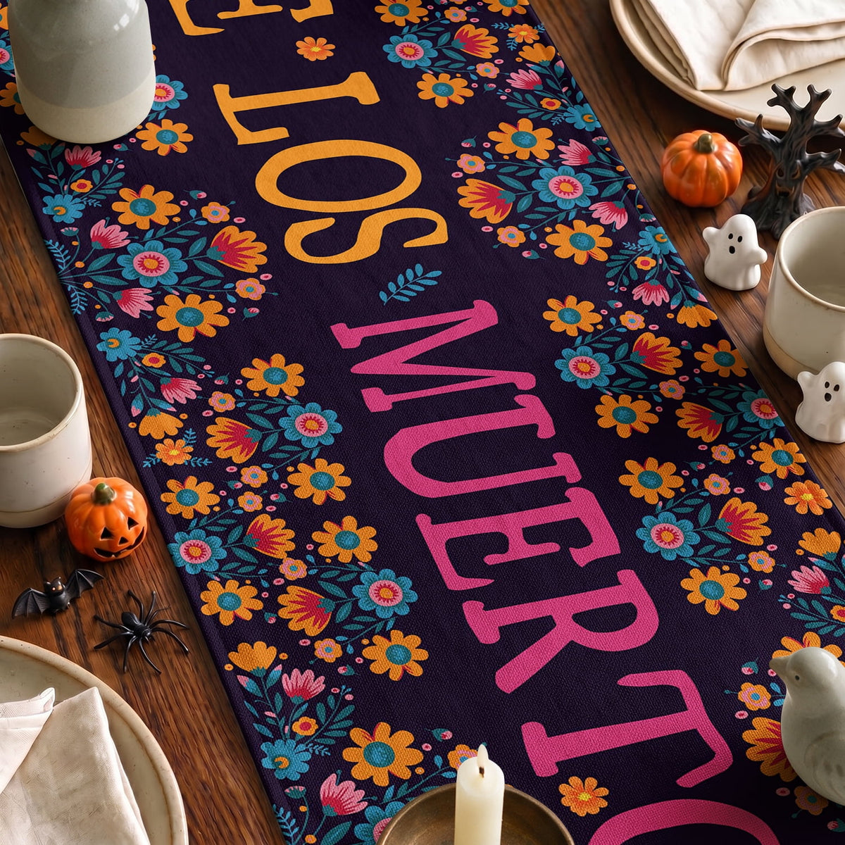 Sm:)e Halloween Table Runner Ghost Pumpkin 13x72 Inch, Halloween Party Kitchen Dining Indoor Outdoor Decorations,Orange