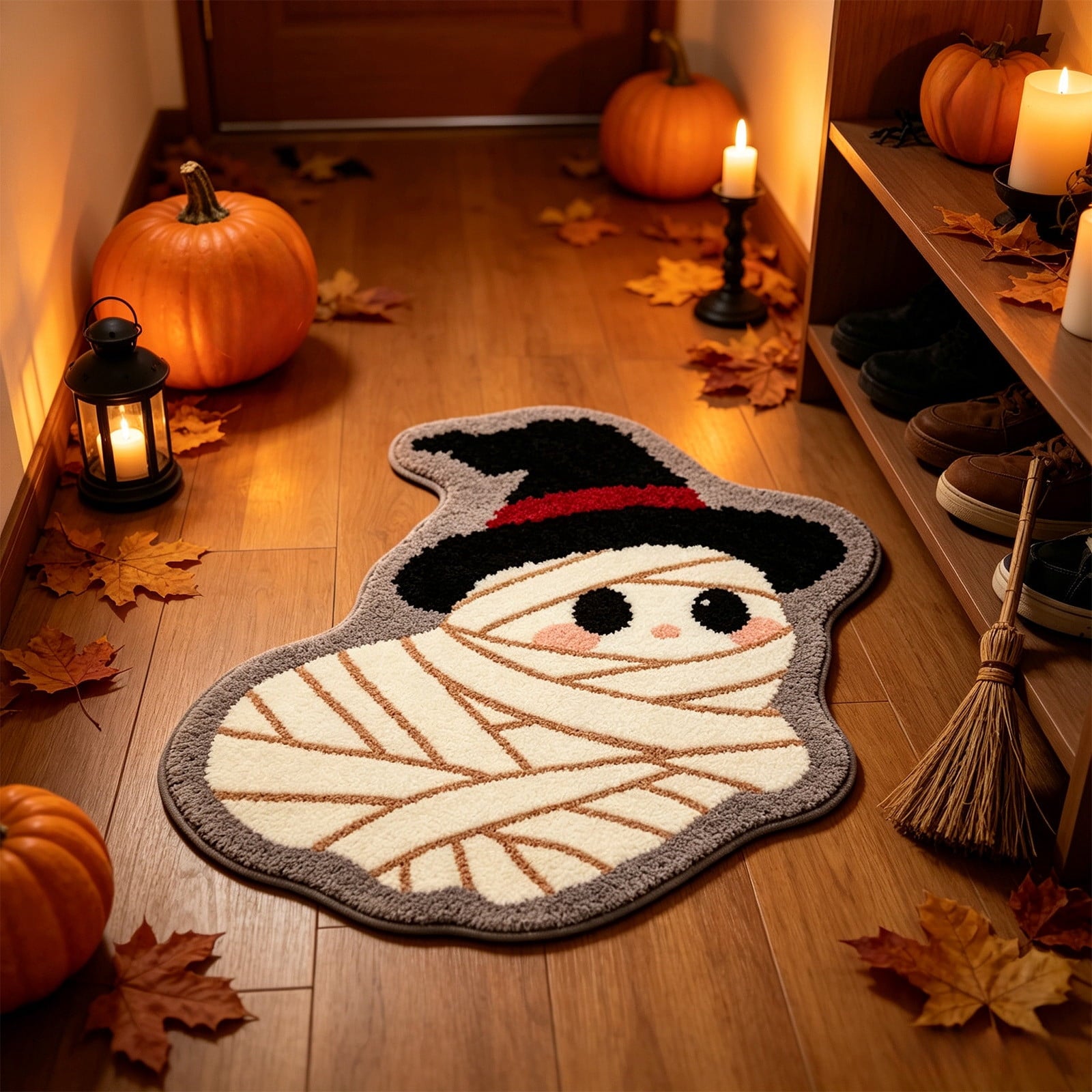 Halloween Doormat Ghost Bath Mat 23.6x15.7in Secure-Grip Absorbent Soft Faux Fur Rug for Bathroom Bedroom Living Room Decor by OVFUIZ