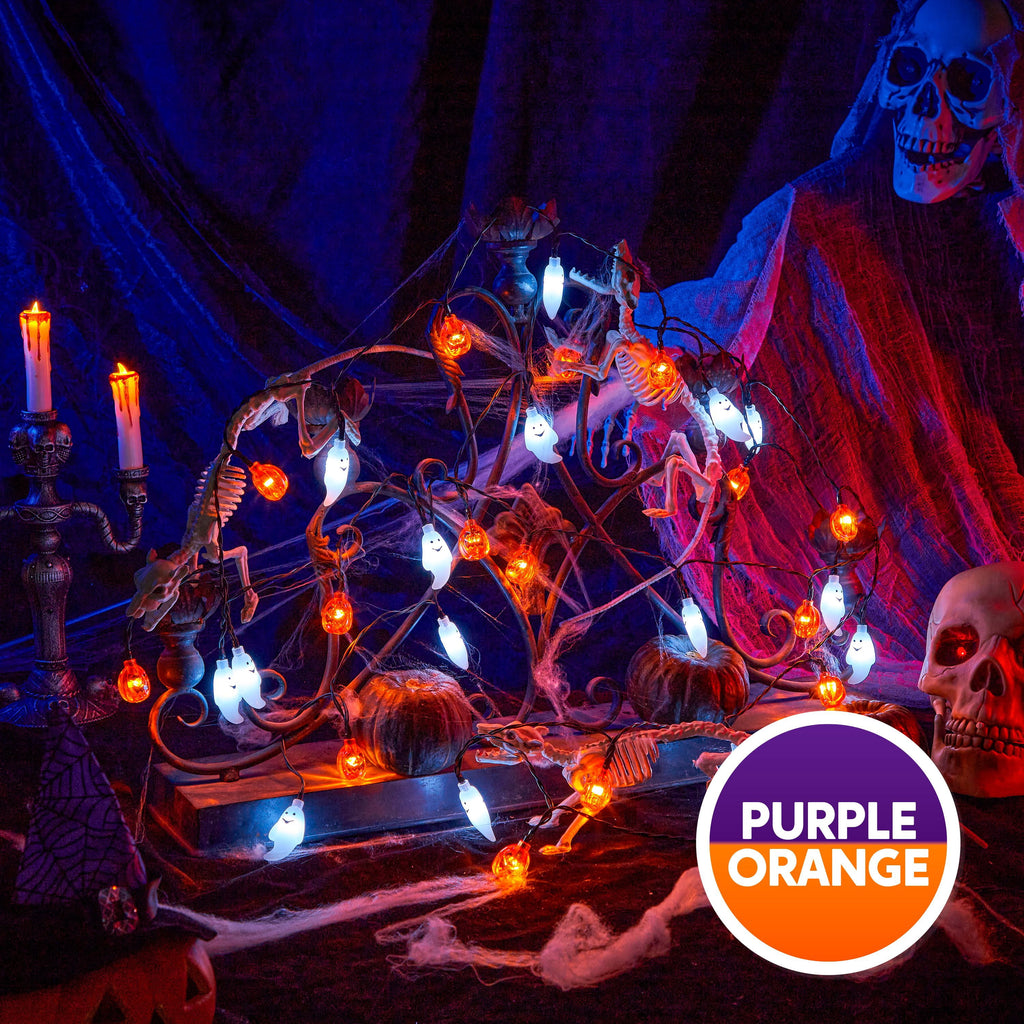 Joyfy 19.7ft Halloween Lights,30 LED Waterproof 3D Pumpkin Ghost Battery Operated String Lights with Timer 8 Lighting Modes Fairy Light for Window Indoor Outdoor Decor Halloween Party Decorations