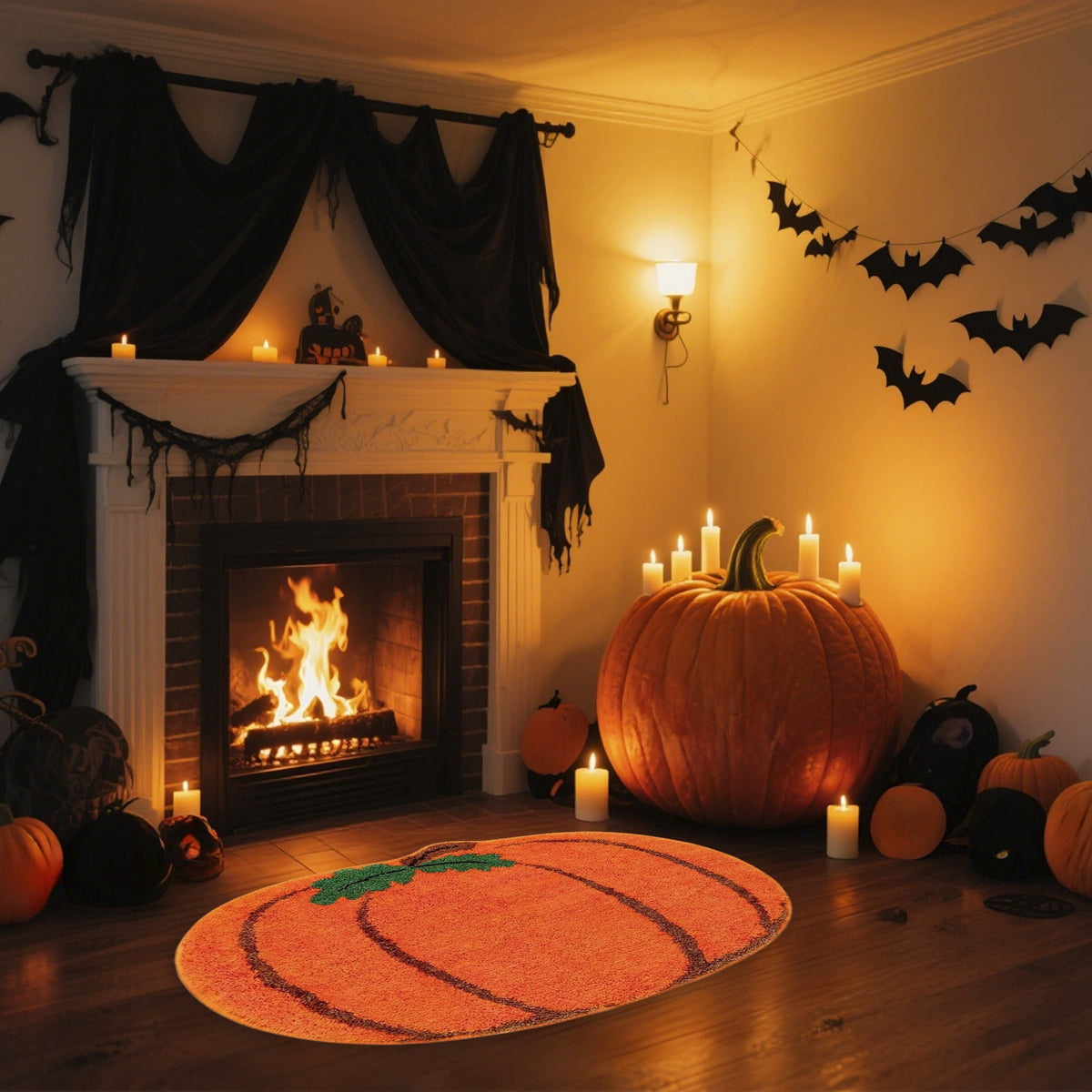 Cute Pumpkin Shaped Doormats, 15.7''x23.6'' Soft Non Slip Decorative Rugs for Front Door Bedroom Bathroom, Halloween & Thanksgiving Supplies